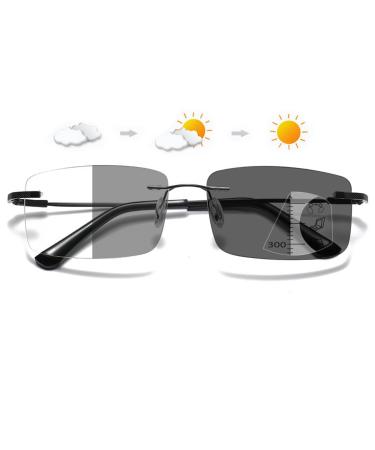Lanomi reading glasses frameless photochrome varifocal glasses women men blue light filter borderless intelligent self -tinting sun reading average titan multifocal glasses black (photochrome) 1.5 x
