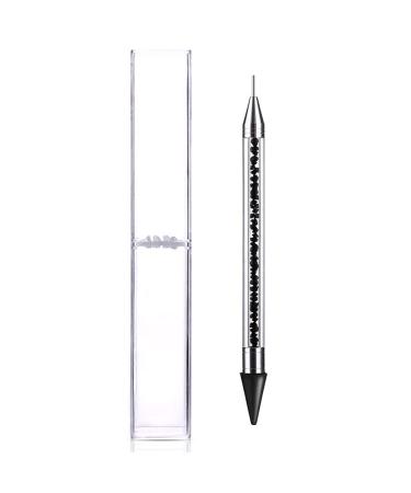 Onwon Dual-Ended Nail Rhinestone Picker Tip Pencil Pick Up Applicator Dual Tips Dotting Pen Beads Gems Crystals Studs Picker with Acrylic Handle Manicure Nail Art Tool (Black)