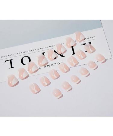 24Pcs Short Square French Press on Nails - White Swirl Design False Nails for Women & Girls - Buy Online on GoSupps.com