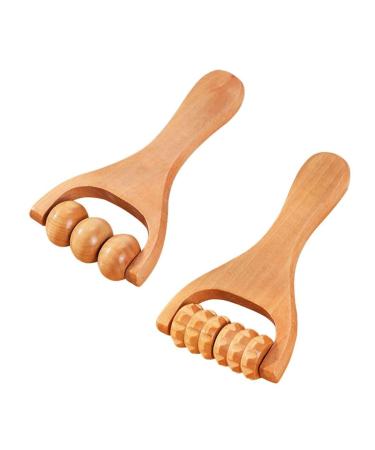 FDCGAS massage roller-2 pieces massage scooter wood trigger-point scooter body face scroll face neck anti-cellulite for gua Sha scraping massage tool fascia roll wood massage roller with handle