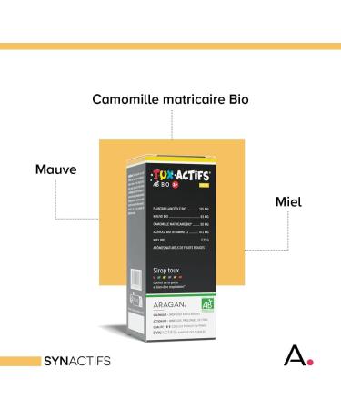 ARAGAN - Synactives - Tuxactif Bio 3+ - Cough and Irritated Throat Food Supplement - Chamomile Honey Acerola Purple Plantain Vitamin C - 125ml - 4 to 12 days taken - Made in France - Buy Online on GoSupps.com
