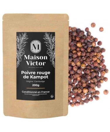 Red Kampot Pepper 200g Maison Victor - Premium Whole Grains Intense Flavour and Fruity Notes Hand Harvested in Cambodia
