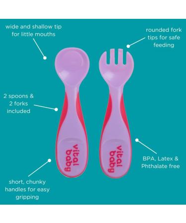 Vital Baby Nourish Chunky Cutlery Set - Soft Spoon & Fork for Easy Feeding - Comfy Handles - 2x Spoons 2 x Forks - Fizz - Buy Online on GoSupps.com