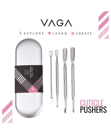 VAGA Set of 4 Professional Stainless Steel Manicure Cuticle Tools - Double Ended Pushers, Trimmers, Cutters, Scrapers - Nail Care Accessories - Buy Online on GoSupps.com
