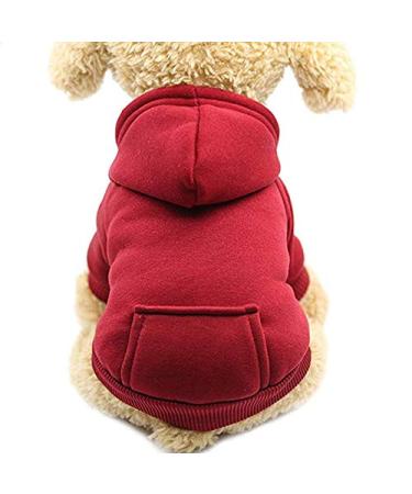 Idepet Dog Hoodie Cotton Dog Coat Warm Jacket for Small Medium Dog Puppies Teddy Chihuahua L Red