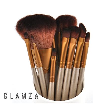 Glamza 12pcs Makeup Brush Set - Gold & White | Face Foundation Eye & Lip Brushes with Metal Case - International Shipping Available - Buy Online on GoSupps.com