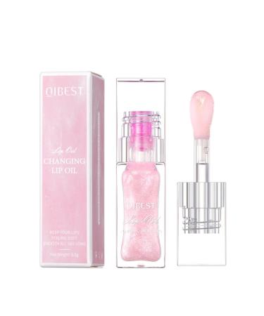 Glitter Plumping Lip Gloss Magic Temperature Color Change Lipstick Hydrating Moisturizing Tinted Lip Glaze Shimmer Lip Care for Dry Cracked Chapped Lips Pink