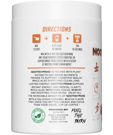 Nootro-Prime Nootropic Brain Supplement Powder - Lion’s Mane & Alpha GPC for Energy Focus & Memory - Caramel Mocha Flavor - Buy Online on GoSupps.com