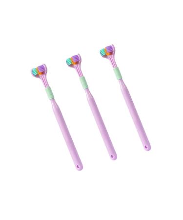 3 side toothbrush |3 sided autism toothbrush |Three-page toothbrush with soft hair V-shaped toothbrush with three bristles non-slip cleaning tooth b te purple-3 piece
