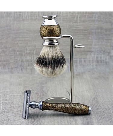 Luxury Men's Wet Shaving Set | Silver Tip Brush DE Safety Razor (Blades NOT Included) & Dual Stand | Free Alum Stick - International Shipping Available - Buy Online on GoSupps.com