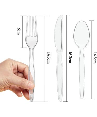 Clear Plastic Cutlery Set | 150 Piece Heavy Duty Disposable Party Supplies | 50 Clear Forks Spoons and Knives | Perfect Disposable Cutlery Set for Any Occasion 150 Knives Forks and Spoons - Buy Online on GoSupps.com