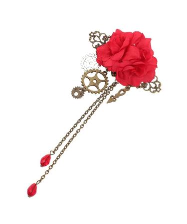 Halloween Hair Decorations Steampunk Hair Clips with Tassels Chain Rose Flower Hair Clip Vintage Halloween Headdress Goth Gothic Hair Accessories for Women Girls Black Red