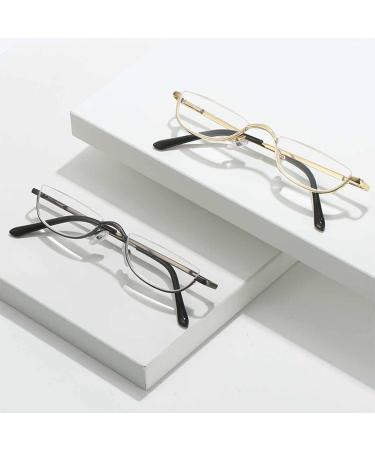 BILIZA Portable Half Moon Reading Glasses 3.5X - Ultra Thin Metal Semi Rimless Eyewear for Men & Women with Case - International Shipping Available - Buy Online on GoSupps.com