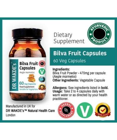 Dr. Wakde's Bilva (Bael) Fruit Capsules - 100% Natural Herbal Supplement - 60 Veggie Capsules - Buy Online on GoSupps.com