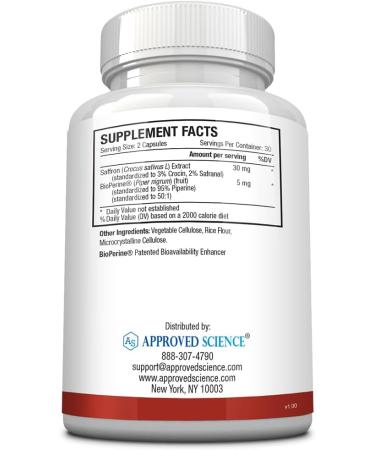 Buy Approved Science Saffron - 3% Crocin 2% Safranal - High-Absorption BioPerine - Vegan - 60 Capsules - International Shipping - Buy Online on GoSupps.com