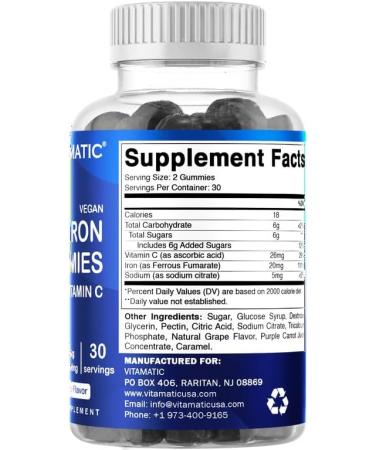 YHN Iron Gummies Supplement - 20mg Serving - 60 Vegan Gummies | Iron Gummy Vitamins with Vitamin C for Women & Men - Buy Online on GoSupps.com