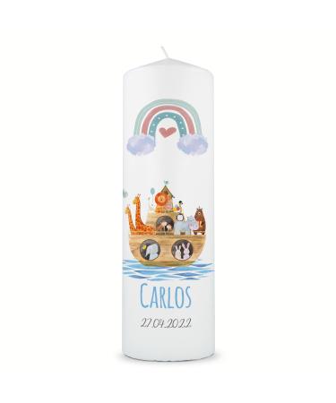 Gravure line printed candle - christening candle ark rainbow - Brilliant printed candle for baptism - personalized baptismal gift for girls & boys - high -quality pumping pairs 250/80 mm - color: blue - Buy Online on GoSupps.com