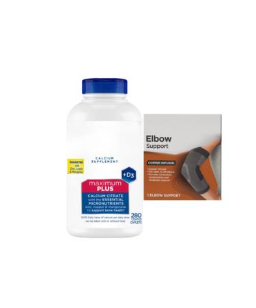Calcium Supplement Maximum Plus Calcium Citrate + D3 280 Caplets + Bonus 1 Elbow Support