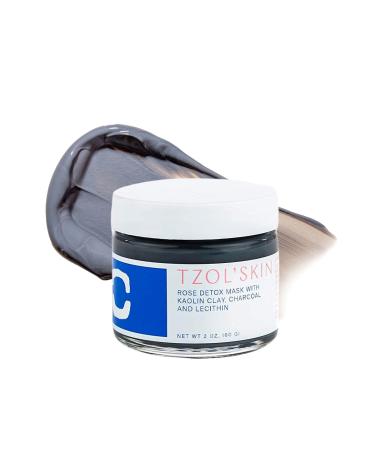 TZOL'Skin Rose Detox Mask - Clarifying Clay Mask - Reduces Pores and Targets Blackheads - Charcoal & Triple-Action Clays - Natural Exfoliant - No Paraben Silicones & Sulfates - Vegan - Cruelty Free