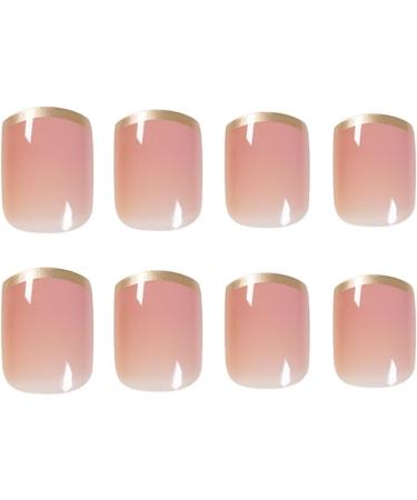 24pcs French False Nails Short Stick on Gold Tip Press on Nude Pink Glue-on Nails - Women Girls Nail Art Accessories - Buy Online on GoSupps.com