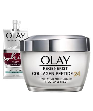 Olay Regenerist Collagen Peptide 24 Face Moisturizer with Niacinamide for Firmer Skin, Anti-Wrinkle Fragrance-Free 1.7 oz, Includes Olay Whip Travel Size for Dry Skin