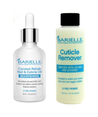 BARIELLE Coconut Rehab Nail and Cuticle Oil 1oz Cuticle Remover 4 oz. 2-PC Combo
