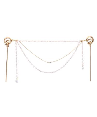 Lurrose hairpin Japanese pearl tassel hair stick chinese hairpin Japanese hair factory Japanese hairpin gold 1 piece (1 Pack)