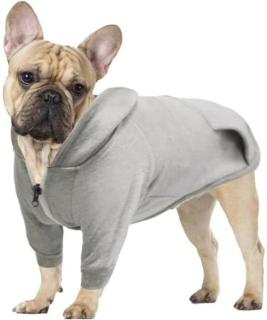 Meioro Gray Hooded Sweater for Dogs Warm Zip Pet Hoodie for French Bulldogs & Pugs Cute & Comfy Dog Clothes (M) - Buy Online on GoSupps.com