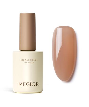 MEGIOR Jelly Brown Gel Nail Polish 15ML Cappuccino Gel Polish 1PC Nail Polish Gel Soak Off UV Gel Polish Translucent Color Neutral Gel Polish for Nail Art Manicure DIY at Home