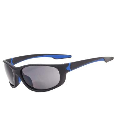 Eyekepper TR90 Unbreakable Sports Bifocal Sunglasses Baseball Running Fishing Driving Golf Softball Hiking Matte Black-Blue Frame Grey Lens +1.75 Matte Black-blue Frame/Grey Lens
