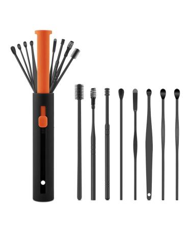 Ear Wax Cleaner Earwax Removal Tool Set Ear Cleaner Ear Vax Remover Ear Cleaning Spoon Ear Protector Ear Picker Kit 8-Piece Set (Orange)