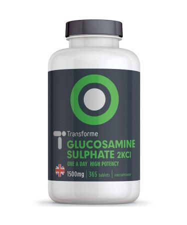 Transforme Glucosamine Sulphate 2KCl 1500mg 365 Tablets 1 Year Supply Vegan & Vegetarian High Strength Premium Quality Glucosamine UK Made Gluten Free 365 Count (Pack of 1)