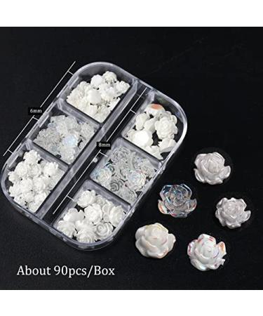 3D White Aurora Camellia Nail Charms - 90Pcs Elegant Wedding Nail Art Jewelry for DIY Decorations - Buy Online on GoSupps.com