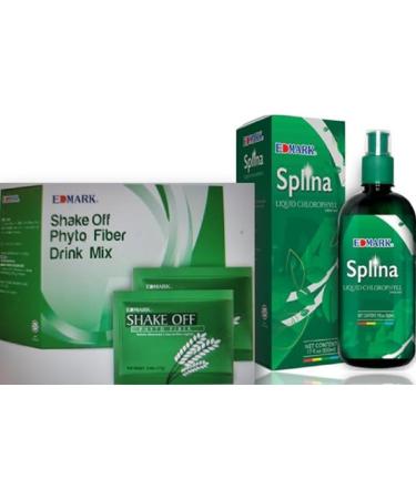 EDMARK Duo: Shake Off Phyto Fiber Pandan 20g x 12 Sachets + Splina Liquid Chlorophyll 500ml Bottle | Detox Drink Set for Cleansing Digestion Support Energy Boost & Body Balance (Pack of 2)