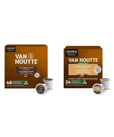 Van Houtte Colombian Dark K-Cup Coffee Pods 48 Count For Keurig Coffee Makers & Vanilla Hazelnut Decaf K-Cup Coffee Pods 24 Count For Keurig Coffee Makers Colombian Dark + Coffee Pods 24 Count 1 Count (Pack of 48)