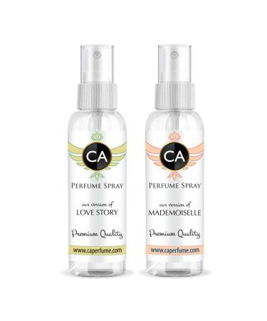 CA Perfume Impression of (Love Story + Mademoiselle) Travel Size Sample Fragrance Refillable Atomizer Long Lasting Eau de Parfum (Cologne) Sprayer / 2 Fl Oz/ 60 ml Love Story + Coco Mademoiselle Impression