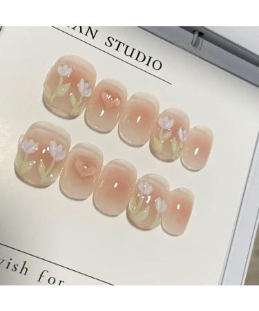 ZIIVIEVS Handmade nail art tulip hand-painted handmade short nails nail patches wearing nails nail patches fake nails 10PCS (Size : M) - Buy Online on GoSupps.com