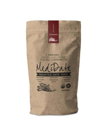 MEDIDATE Coffee Alternative - Roasted Date Seeds + Cacao + Cinnamon - Naturally Occurring Prebiotics | Polyphenols | Caffeine & Acid Free (12 oz. / 25 Servings)