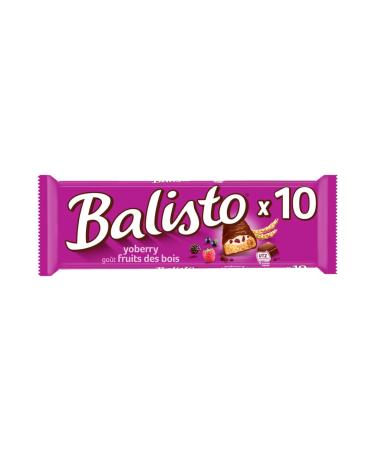 Balisto Yoberry Cereal and Milk Chocolate Biscuit Bar - Wild Fruit Flavor - Pack of 10 x 18.5 g