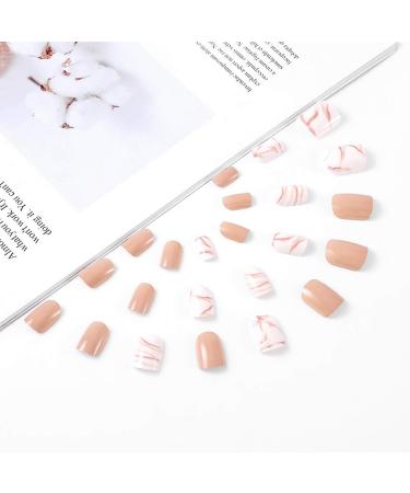 Brishow Coffin False Nails - 24pcs Short Natural Ballerina Stick on Nails for Women and Girls - Buy Online on GoSupps.com