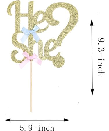 He or She Cake Topper Gold Glitter Gender Reveal Topper with Pink Blue Bows for Baby Shower Gender Reveal Party Decorations by Topfunyy - Buy Online on GoSupps.com