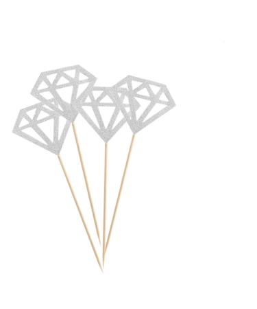 VICASKY 50pcs Diamond Cupcake Topper Decor Paper Cups Fruit Cakes Gem Cupcake Topper Diamond Shaped Cupcake Picks Home Ornament Diamond Dessert Topper Glitter Cupcake Toppers Wedding Baby Silver medium