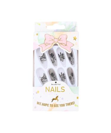Brishow Halloween Artificial Black Ballerina Acrylic Press-On Nails - 24 Long Stick-On Nails for Women & Girls - Buy Online on GoSupps.com