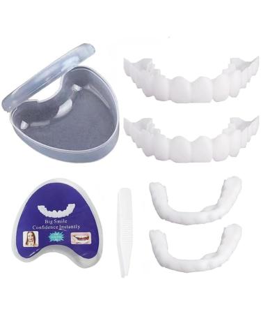 Brigtviee 2 Pairs of Dentures Cosmetic Snap Dentures for Upper and Lower Teeth Temporary Whiter Dentures for Women and Men Comfortable Clipin Veneers