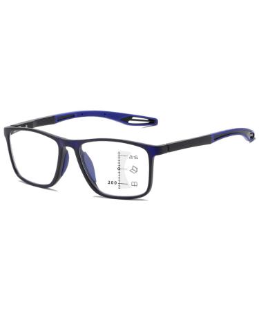 Lanomi varifocal glasses blue light filter men women progressive multifocal reading glasses rectangular tr90 flexible reading aid sport glasses with strength +1.0 to +4.0 blue frame blue arm (multifocal) 2.5 x