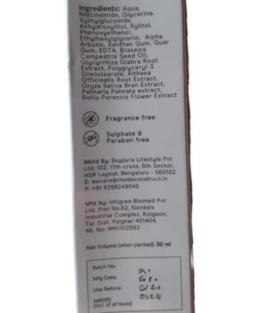 Decons'truct Brightening Serum: 10% Niacinamide Face Serum For Pigmentation & Dark Spots | 0.3% Alpha Arbutin | For Women & Men | Reduces Dark Spots & Acne Marks | Fragrance Free |30Ml - Buy Online on GoSupps.com