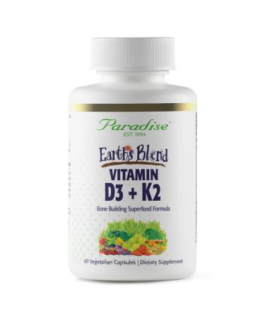 Paradise Herbs Earth's Blend Vitamin D3 + K2, Superfoods Base of Probiotics and Organic Alkalizing Greens, Veggies & Berries, 90 Vegetarian Capsules 90 Count (Pack of 1)