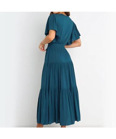 asntrgd Women's 2023 Summer Dress - V Neck Ruffle Wrap Maxi Sundress in Green XL - Buy Online on GoSupps.com