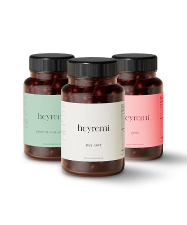 heyremi Complete Wellness Trio: Debloat + Biotin Collagen + Apple Cider Vinegar Gummies | Daily Herbal & Nutritional Support | Sugar-Free Vegan Non-GMO Formula Bundle (180 Count)