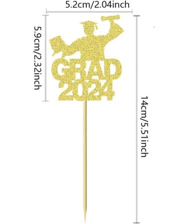 24 Pcs GRAD 2024 Cupcake Toppers Gold Celebrate Graduation Theme Party Cake Decoration Dessert Insert MGPFERD - Buy Online on GoSupps.com
